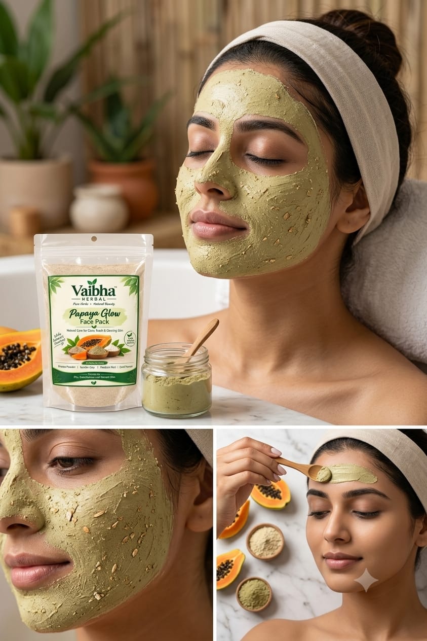 Vaibha Herbal Papaya Glow Face Pack Powder – For Oily, Combination & Normal Skin