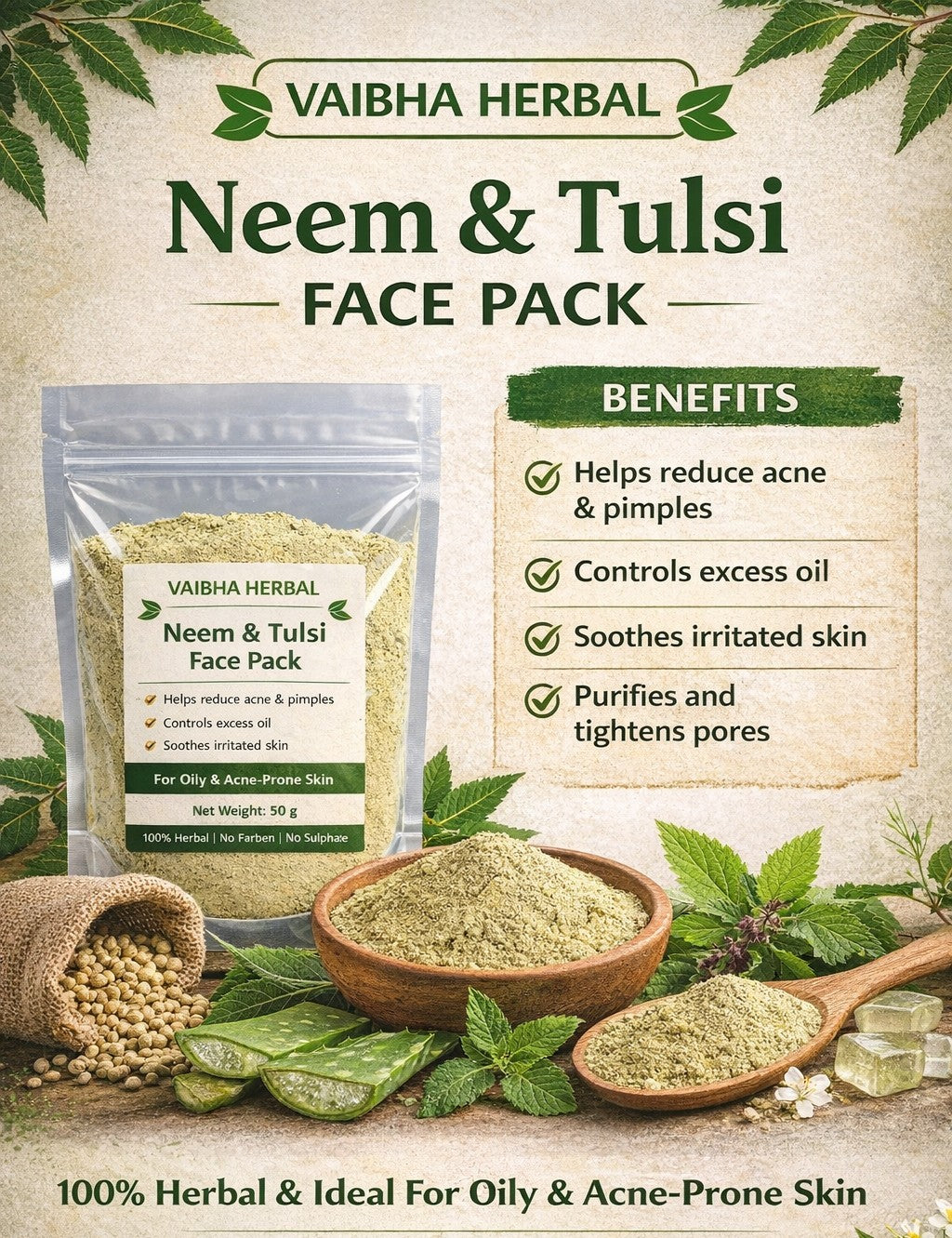 Vaibha Herbal Neem & Tulsi face pack | acne care