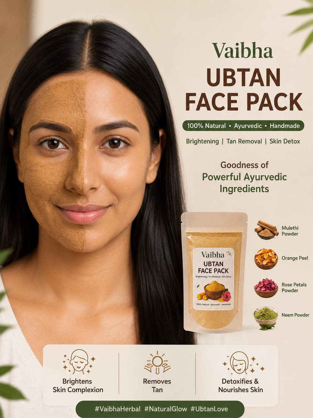 Vaibha Herbal Ubtan Face Pack Powder | Brightening & Tan Care