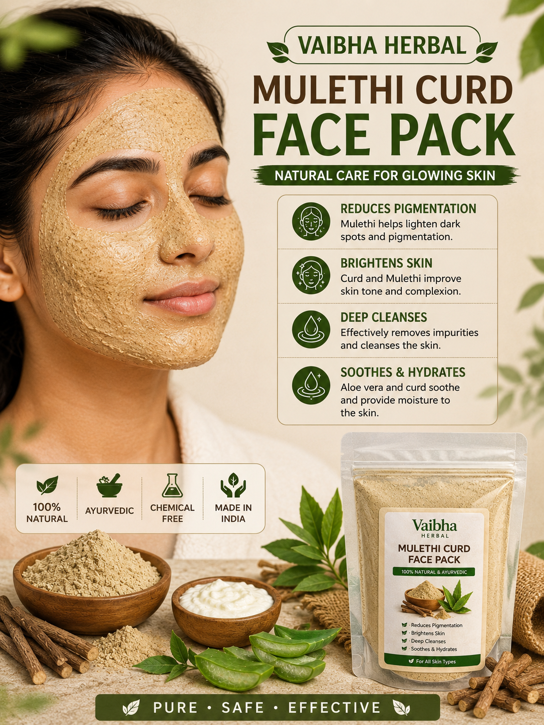 Vaibha Herbal Mulethi Curd Face Pack | Natural Glow & Brightening