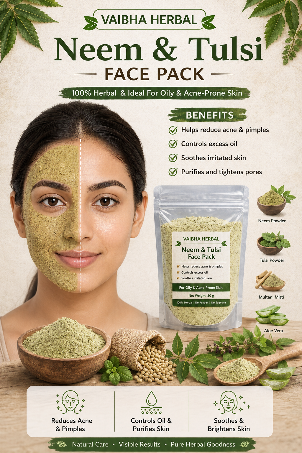 Vaibha Herbal Neem & Tulsi face pack | acne care