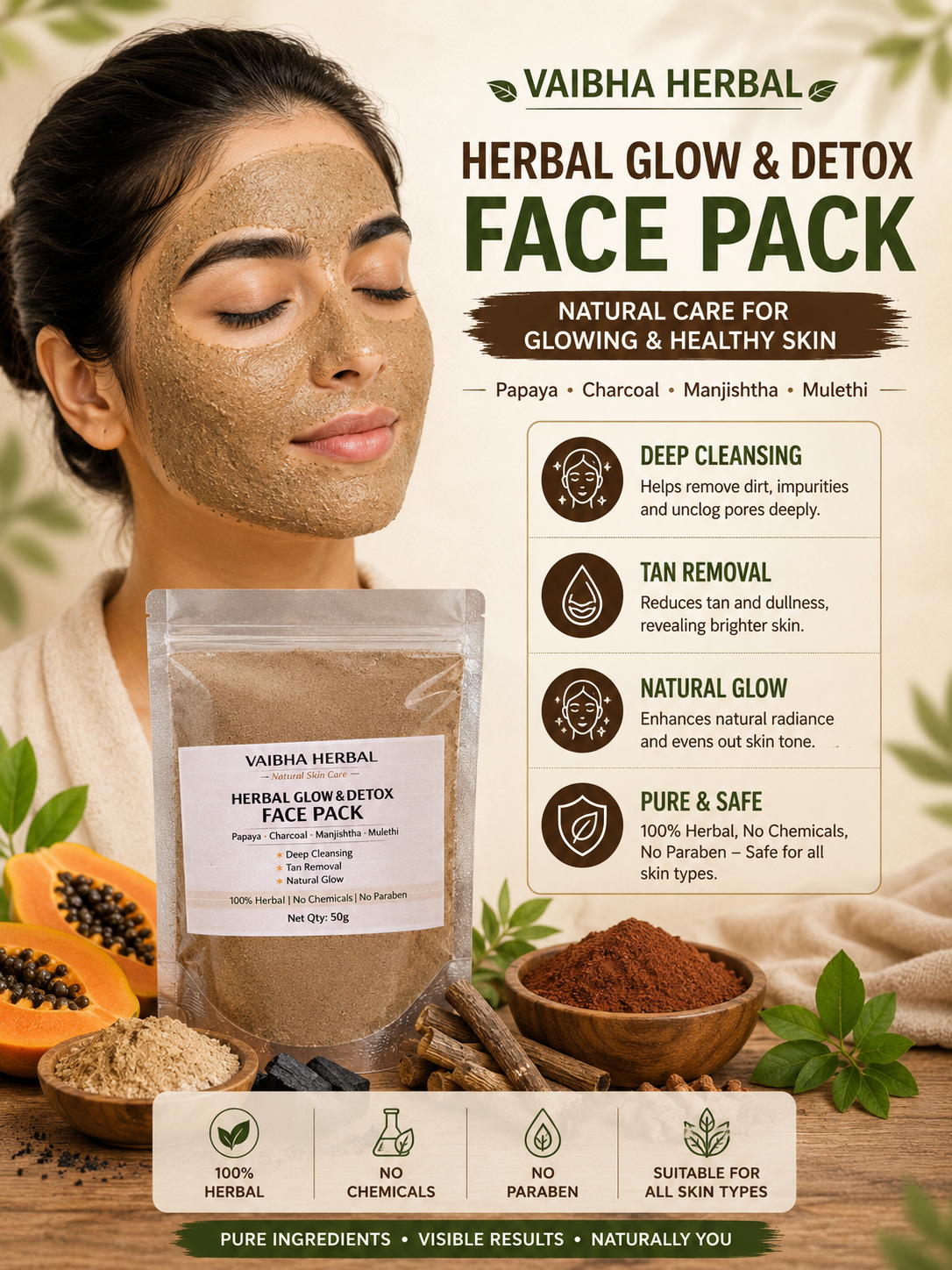 Vaibha Herbal Glow & Detox Face Pack