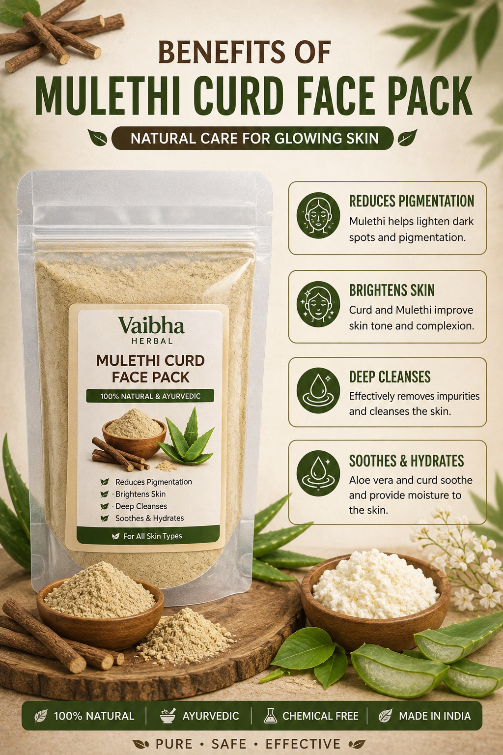 Vaibha Herbal Mulethi Curd Face Pack | Natural Glow & Brightening