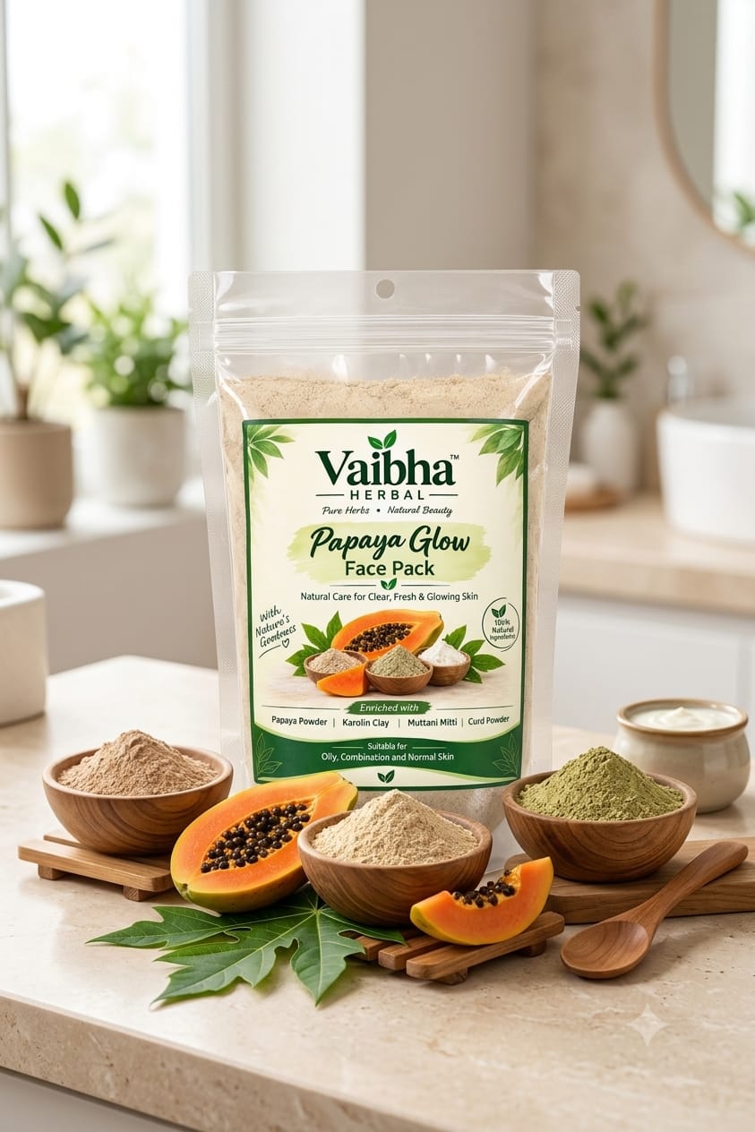Vaibha Herbal Papaya Glow Face Pack Powder – For Oily, Combination & Normal Skin
